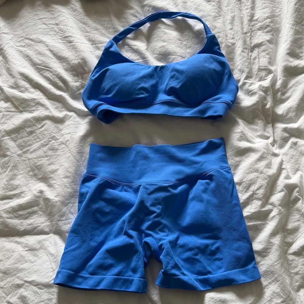 Blue Sports Bra and Shorts Set